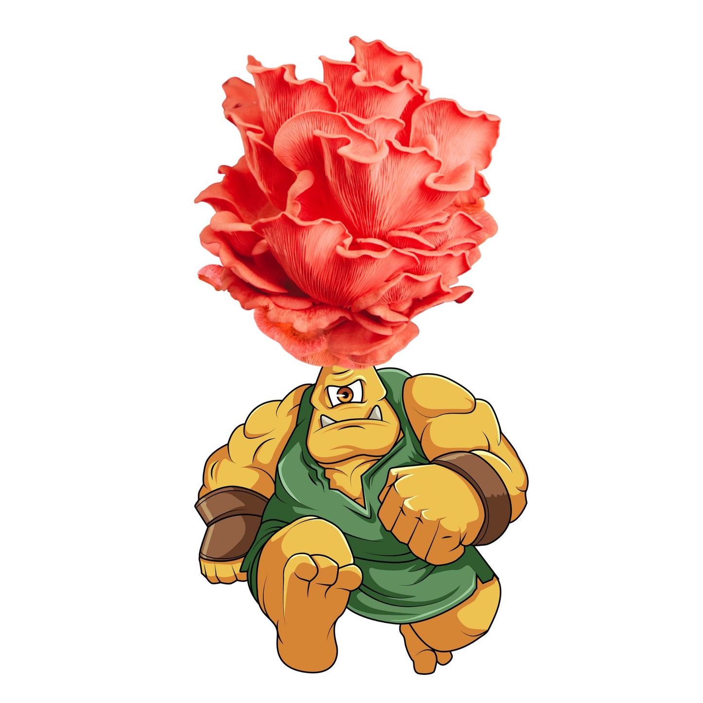 Myclops is a pink oyster mushroom grow kit from Fungi Friends. You can grow out his hair and eat it after!