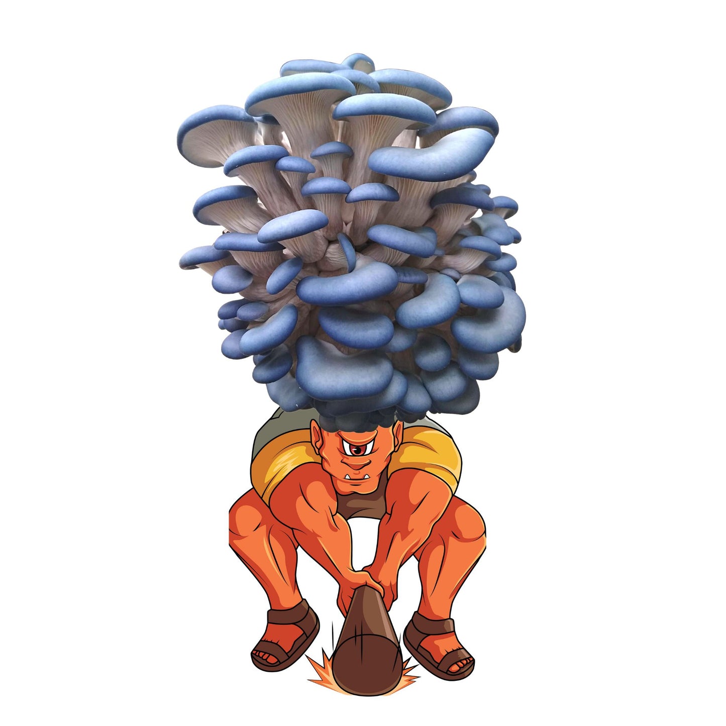 Smushrooom is a blue oyster mushroom grow kit from Fungi Friends. You can grow out his hair and eat it after!